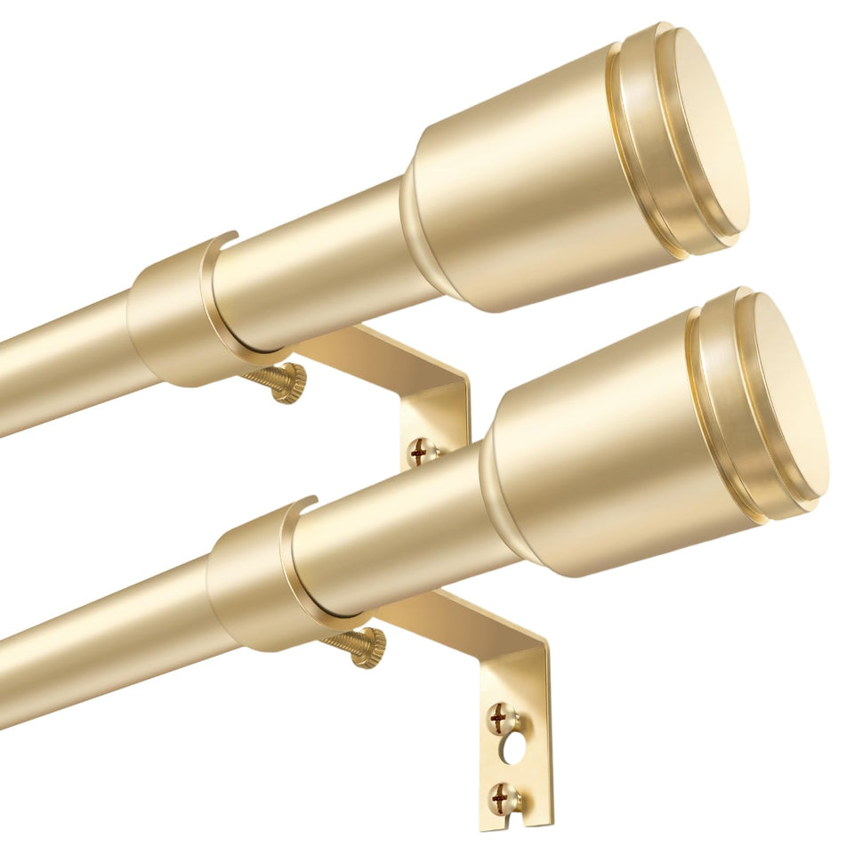 Edidonson gold curtain rod assembly shows 5/8-inch diameter and adjustable length for a custom fit.