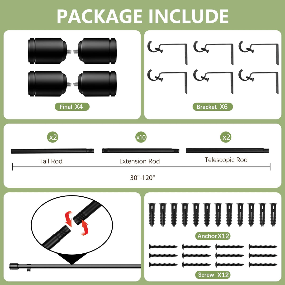 Edidonson interlocking rod sections demonstrate easy length adjustment.