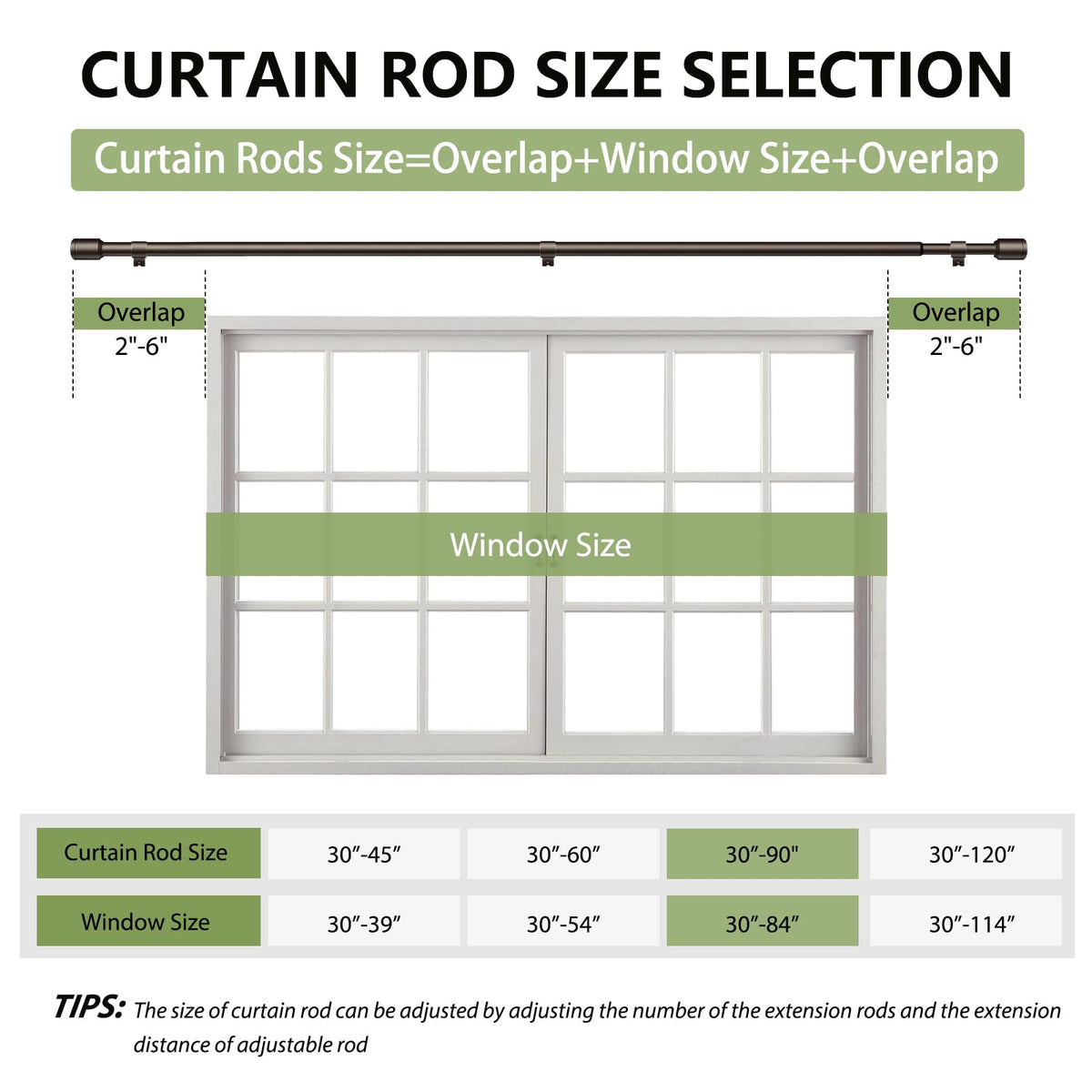 Edidonson six-piece curtain rod set extended to fit wider windows.