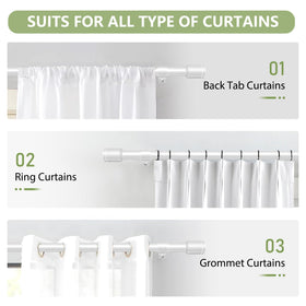 Edidonson white curtain rod in bedroom for a clean, coordinated look.