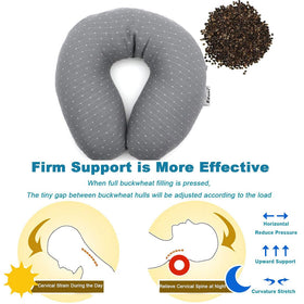 Edomi Buckwheat U-Neck Pillow side view demonstrates customizable height for personalized comfort.