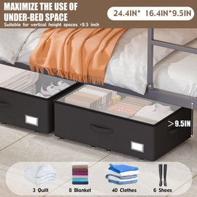 EE-RoomWorld under-bed bin with wheels glides smoothly for quick access.