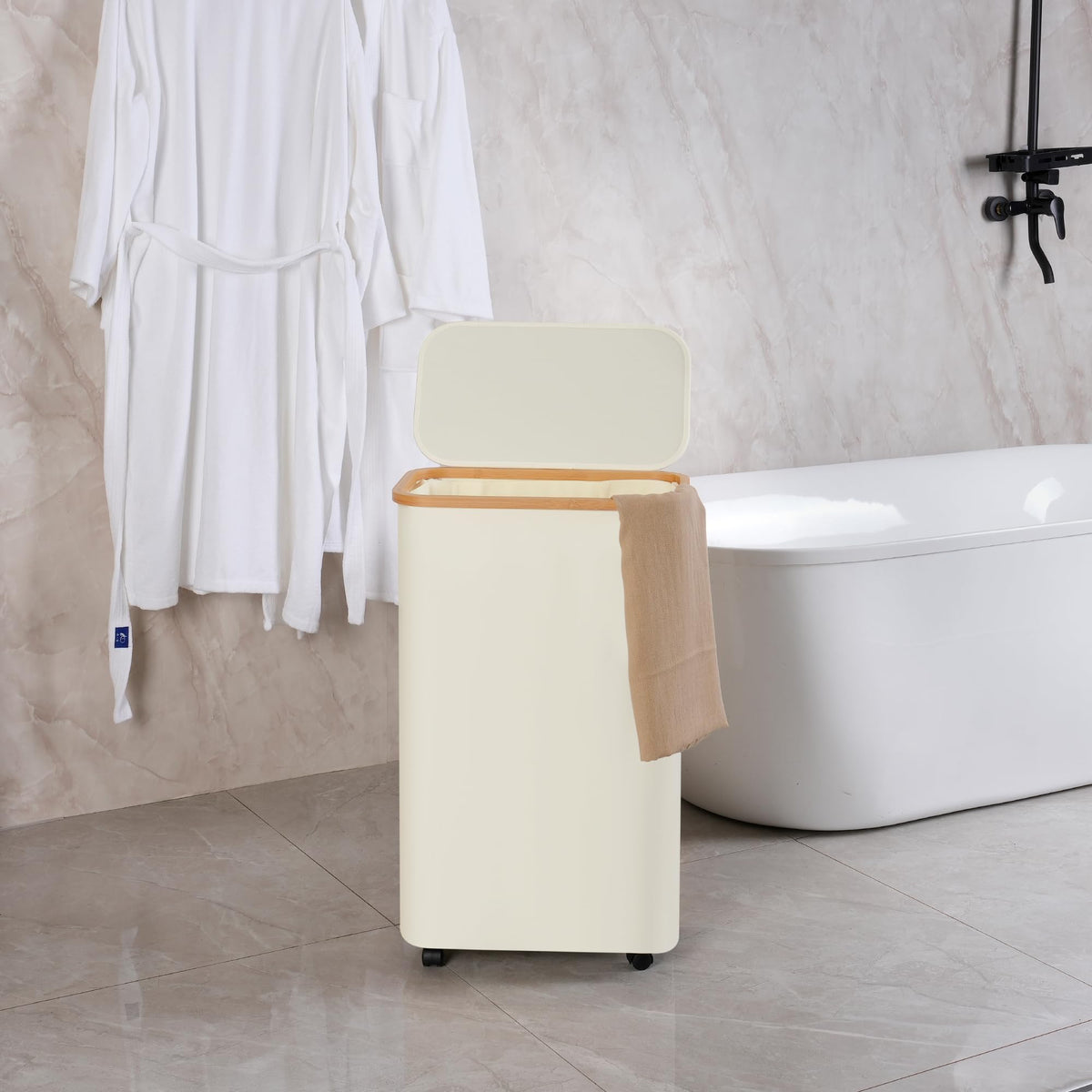 efluky 75-liter capacity keeps laundry tidy between wash days.