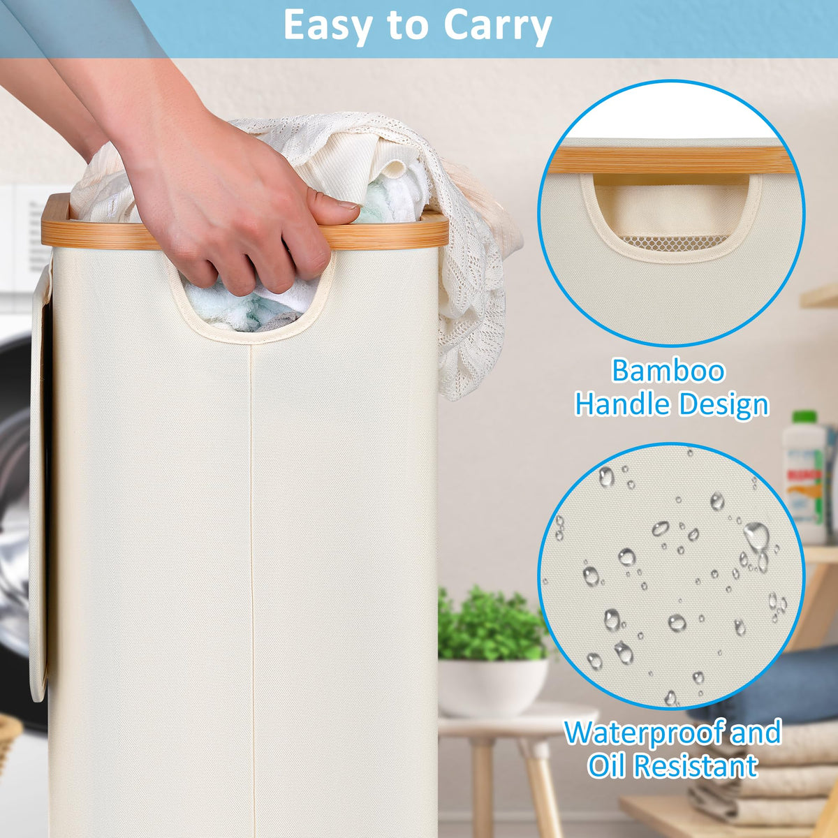 efluky bamboo handles provide natural grip while keeping laundry organized.