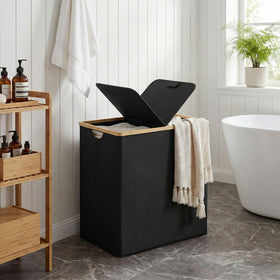 efluky double laundry basket provides organized two-section sorting for whites and colors.