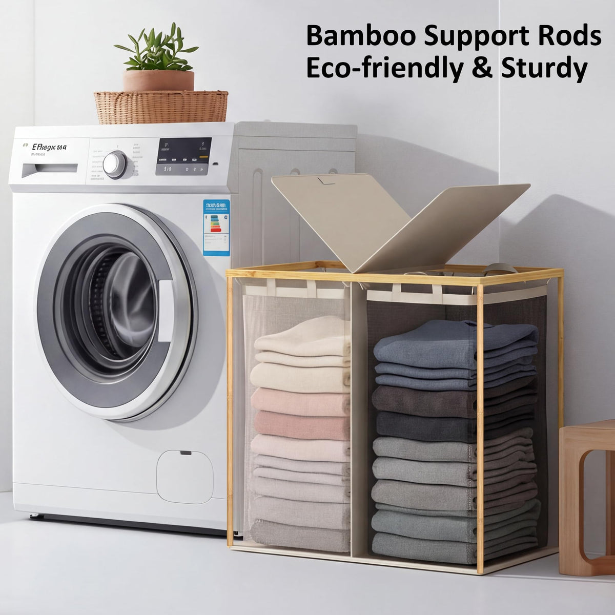 efluky laundry hamper bamboo frame and handles showcased for steady grip during moves