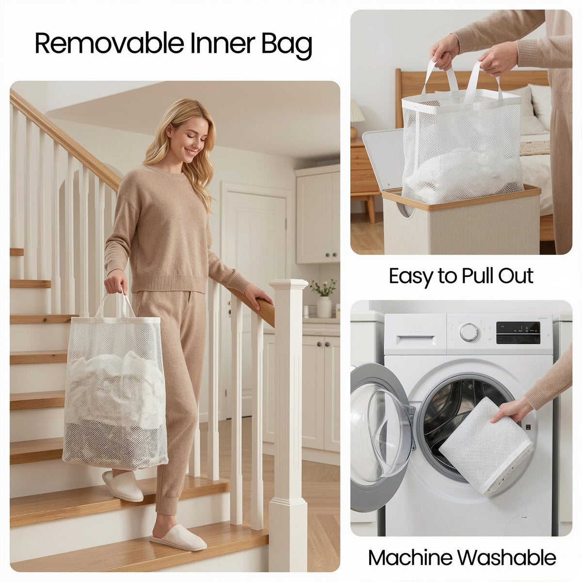 efluky removable inner liner simplifies sorting and machine washing.