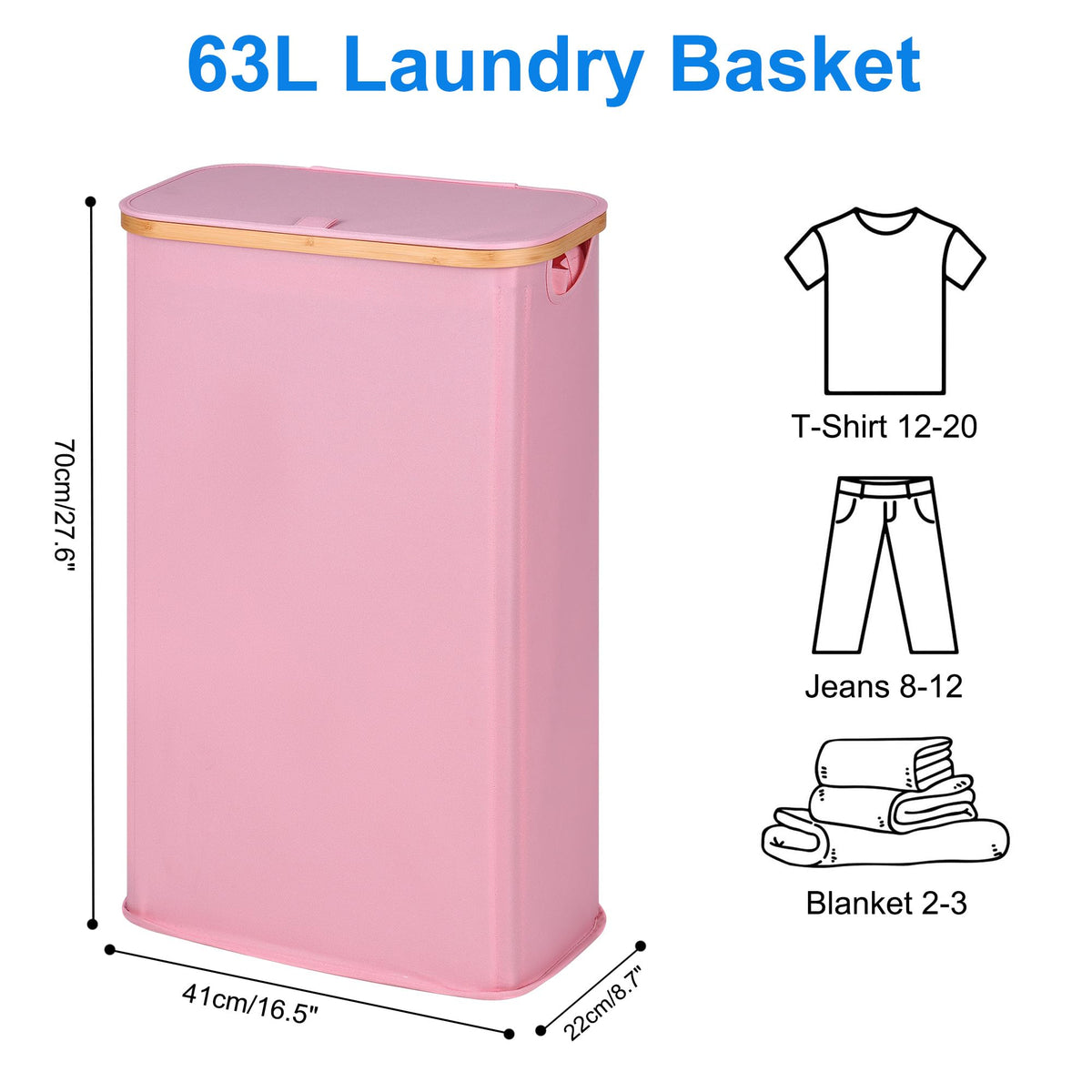 efluky slim laundry basket bamboo handles for easy transport