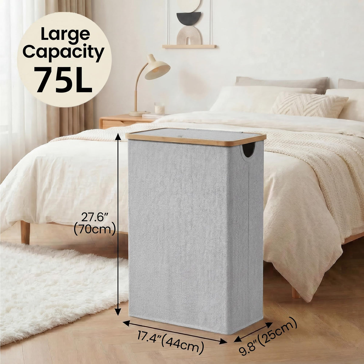 efluky Slim Laundry Basket bamboo handles for easy, secure transport.