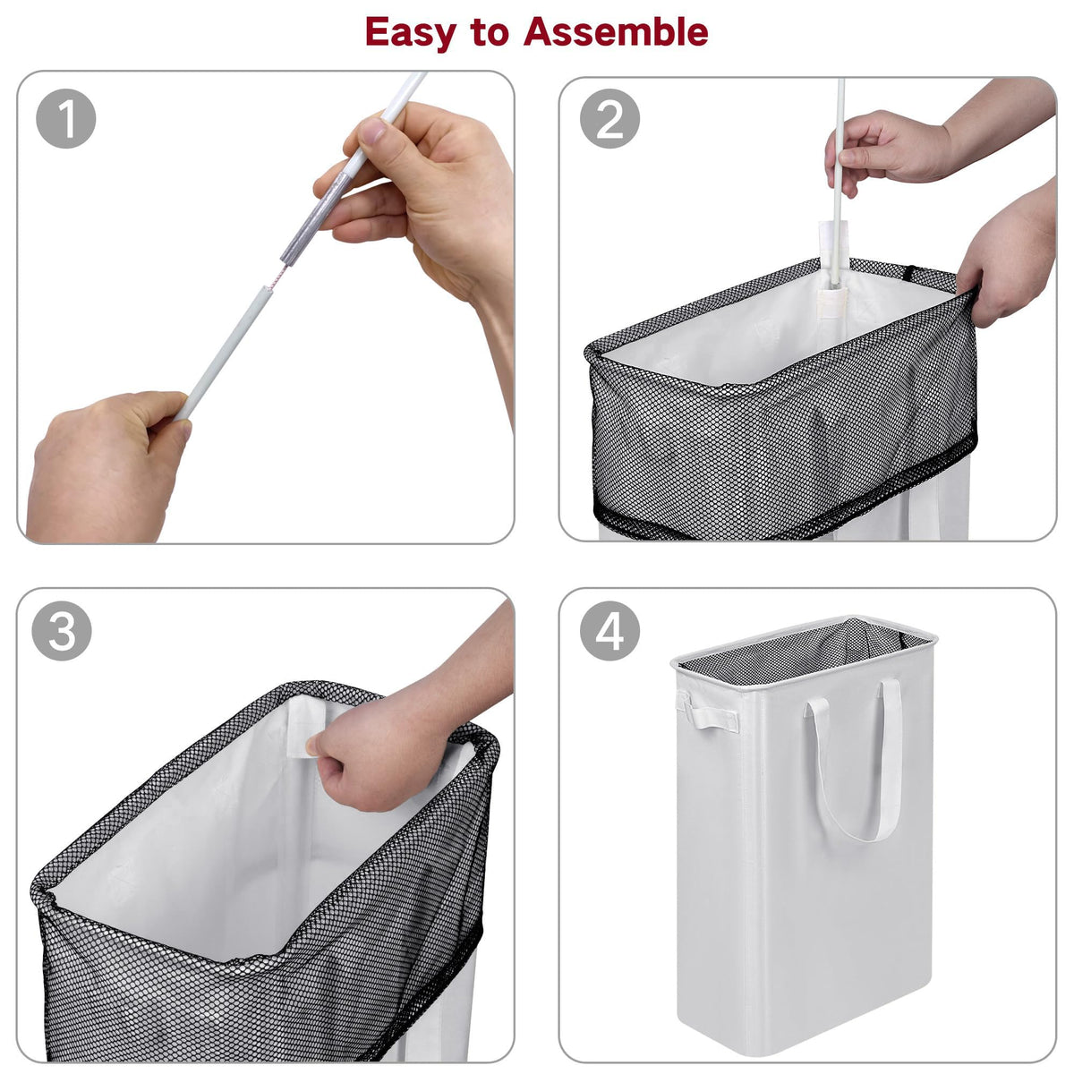 efluky slim laundry basket drawstring mesh cover close-up protects clothes from dust.