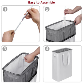 efluky slim laundry basket drawstring mesh cover close-up protects clothes from dust.