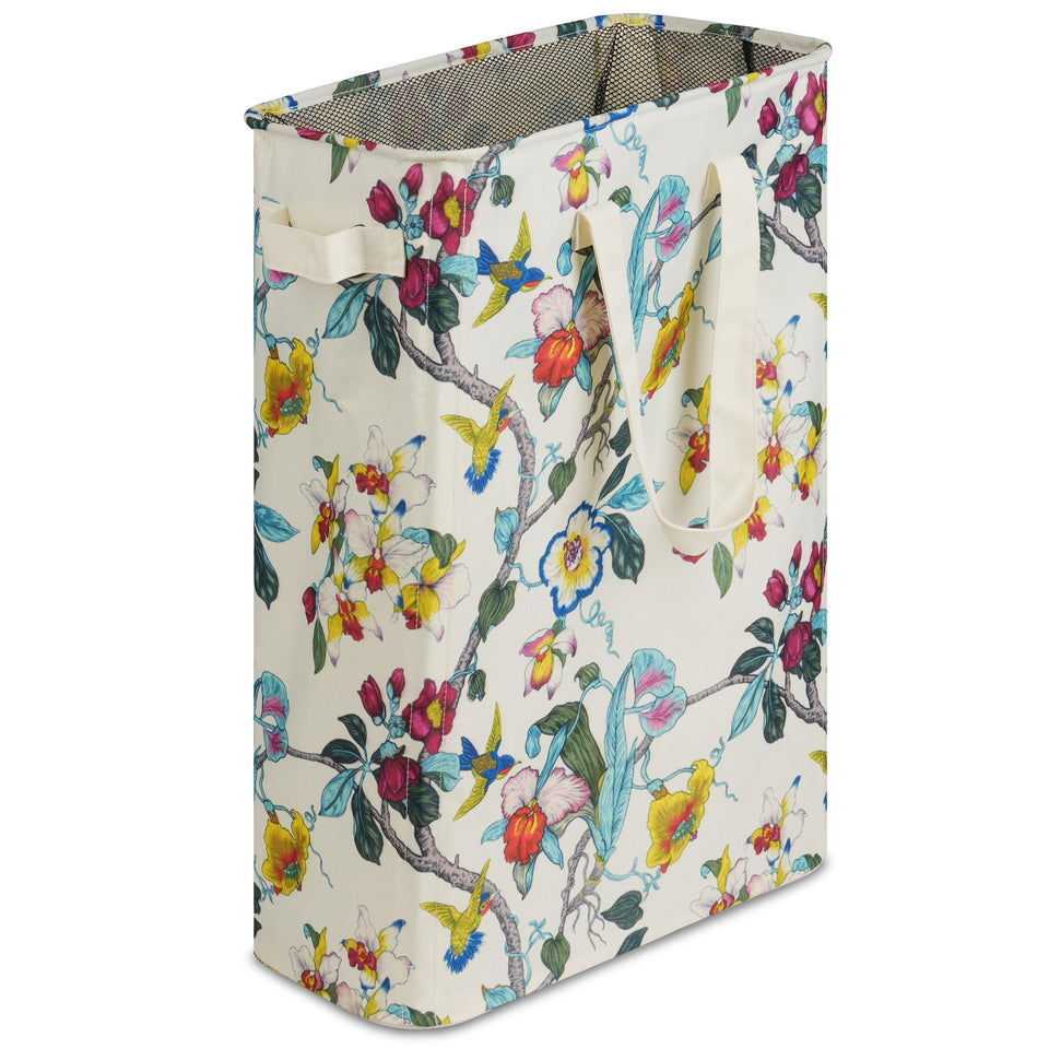 efluky Slim Laundry Basket, floral pattern, front view for tight spaces.
