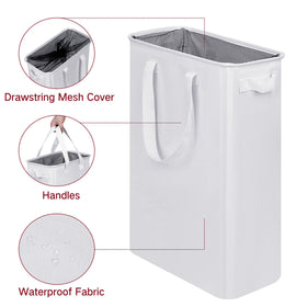 efluky slim laundry basket front view shows four handles for easy transport.