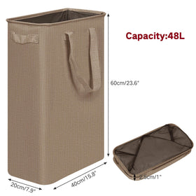 efluky slim laundry basket front view highlights accessible four-handle design.