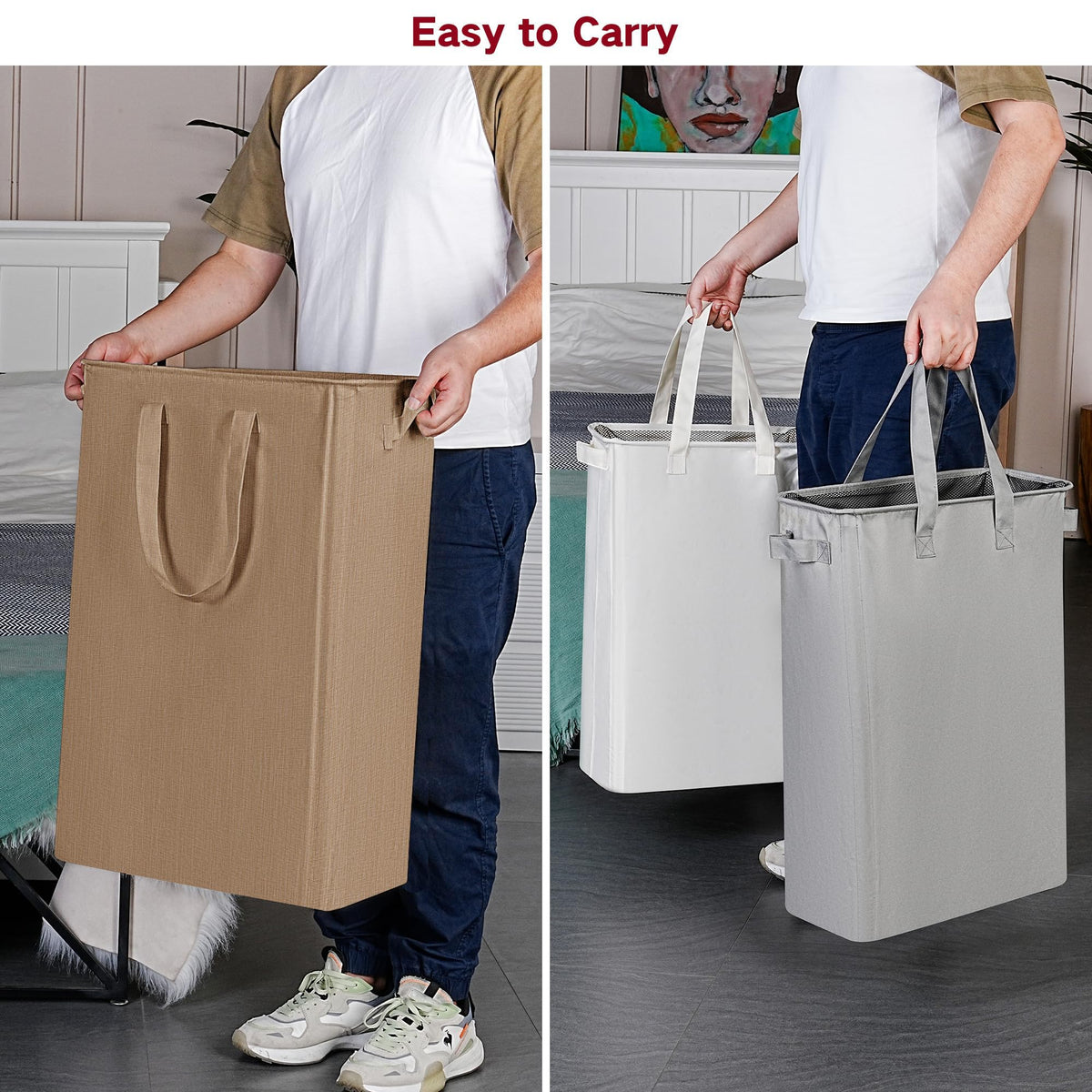 efluky Slim Laundry Basket four handles for easy transport.