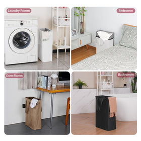 efluky slim laundry basket in dorm room shows space-saving organization.