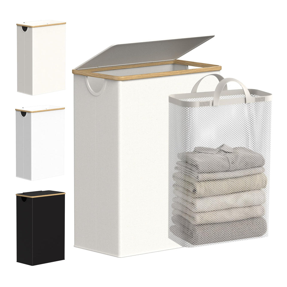 efluky slim laundry basket with lid and bamboo handles for easy transport