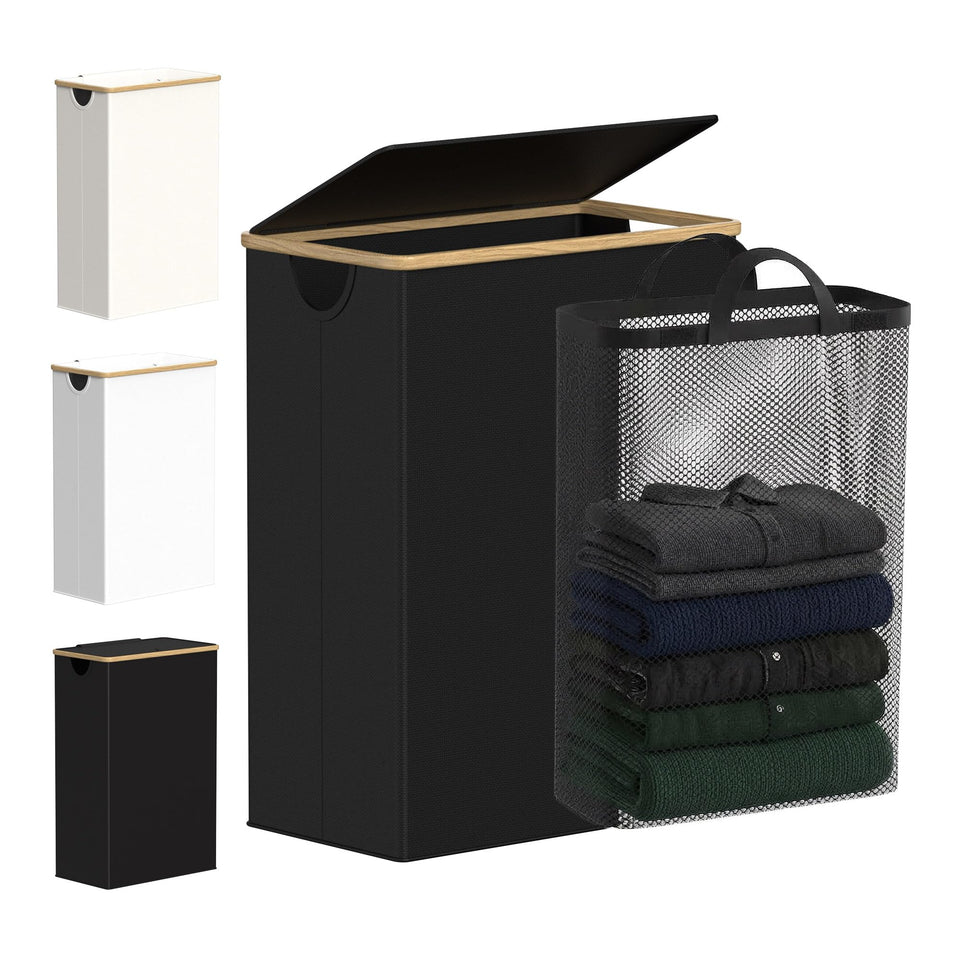 efluky Slim Laundry Basket with Lid front view showing compact design and storage benefits