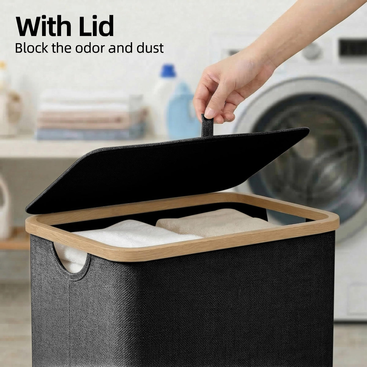 efluky Slim Laundry Basket with Lid top view highlighting space-saving profile
