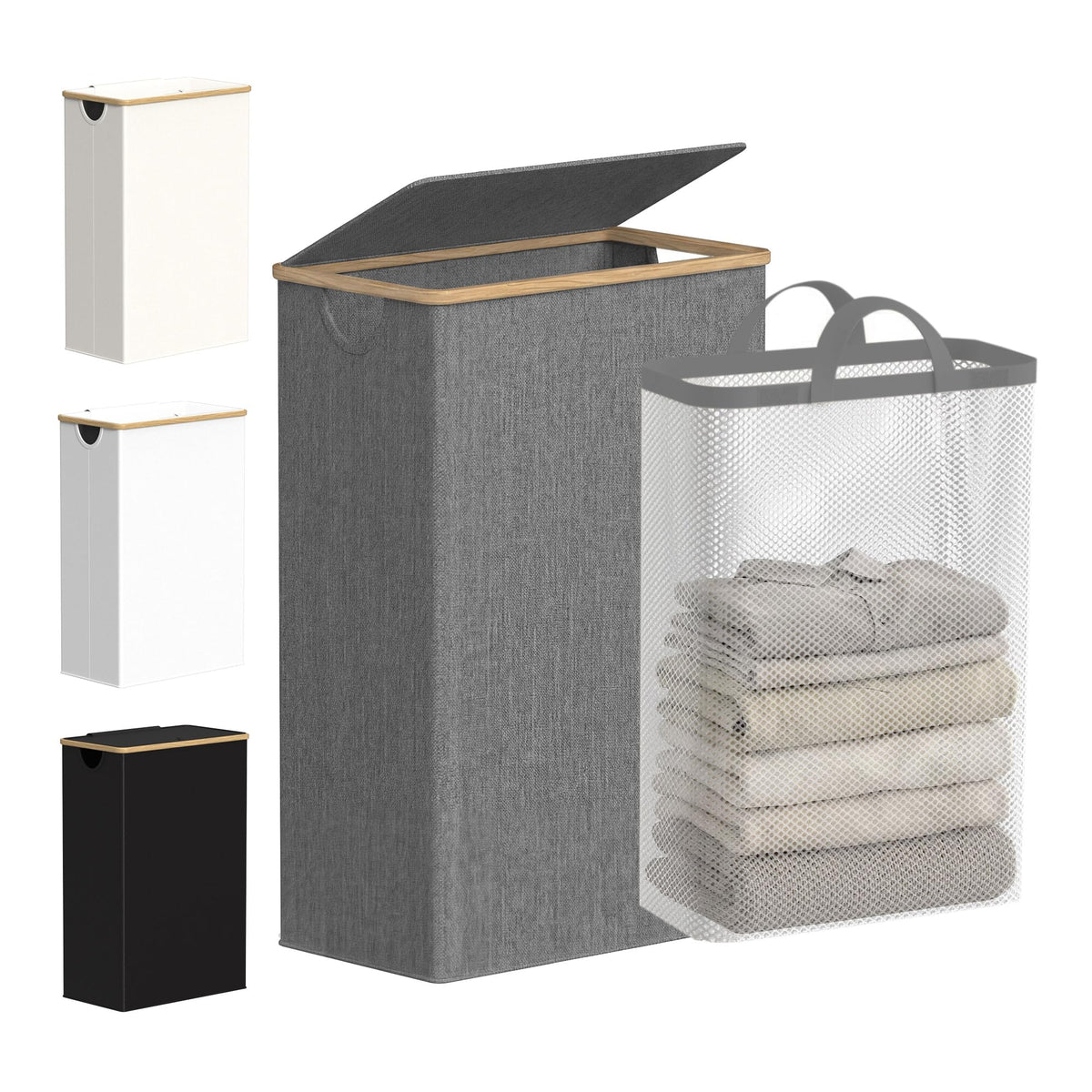efluky slim laundry basket with lid in grey keeps clothes organized and dust-free.