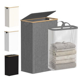 efluky slim laundry basket with lid in grey keeps clothes organized and dust-free.