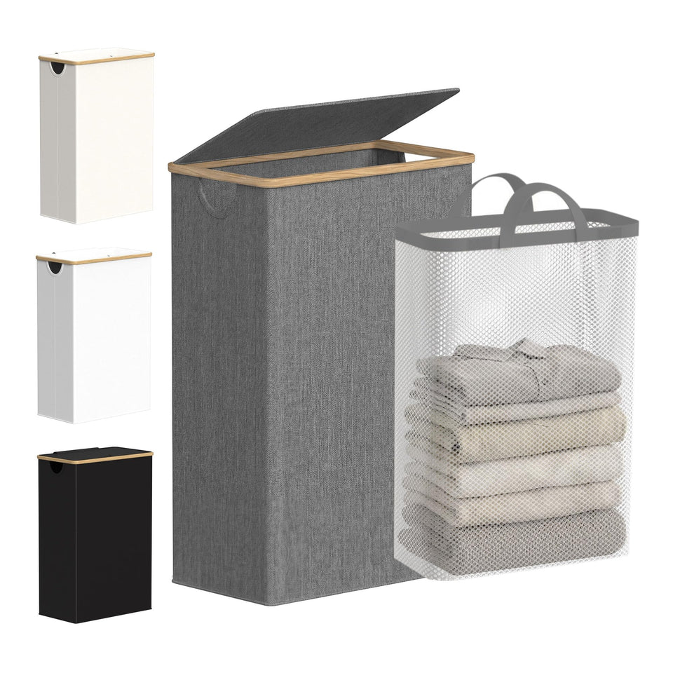 efluky slim laundry basket with lid in grey keeps clothes organized and dust-free.
