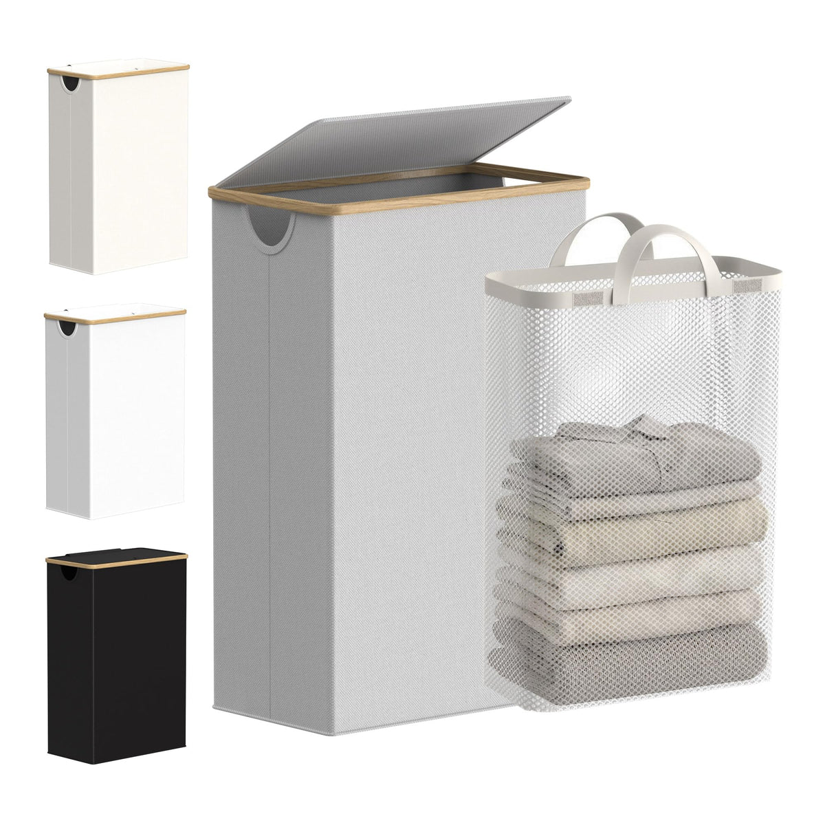 efluky Slim Laundry Basket with lid on, showing a tidy, dust-free setup.