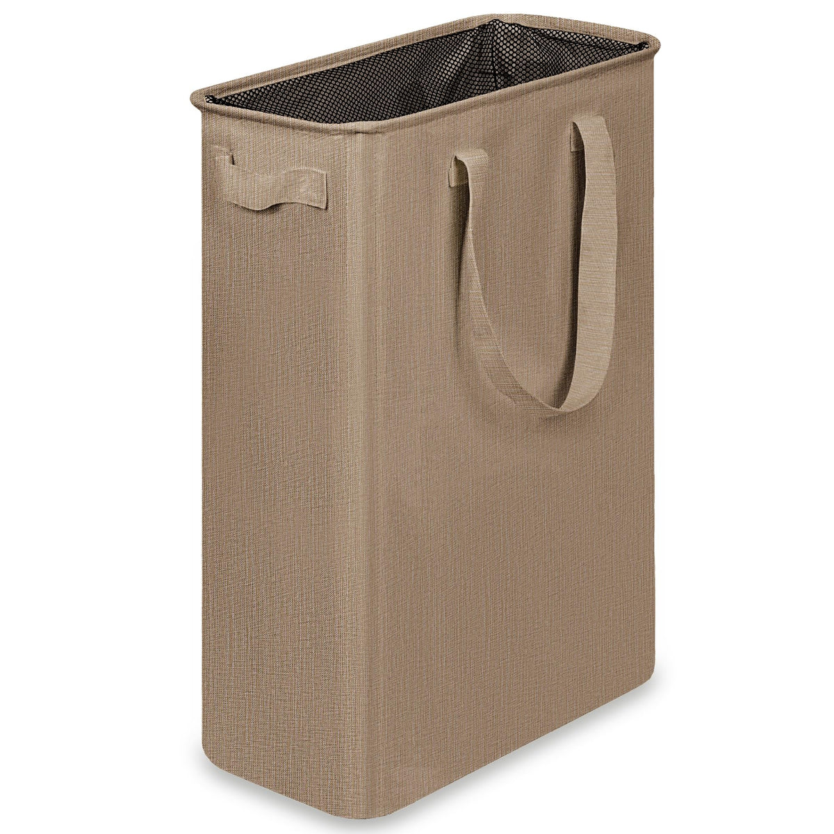 efluky slim laundry basket side view illustrates compact profile for small spaces.
