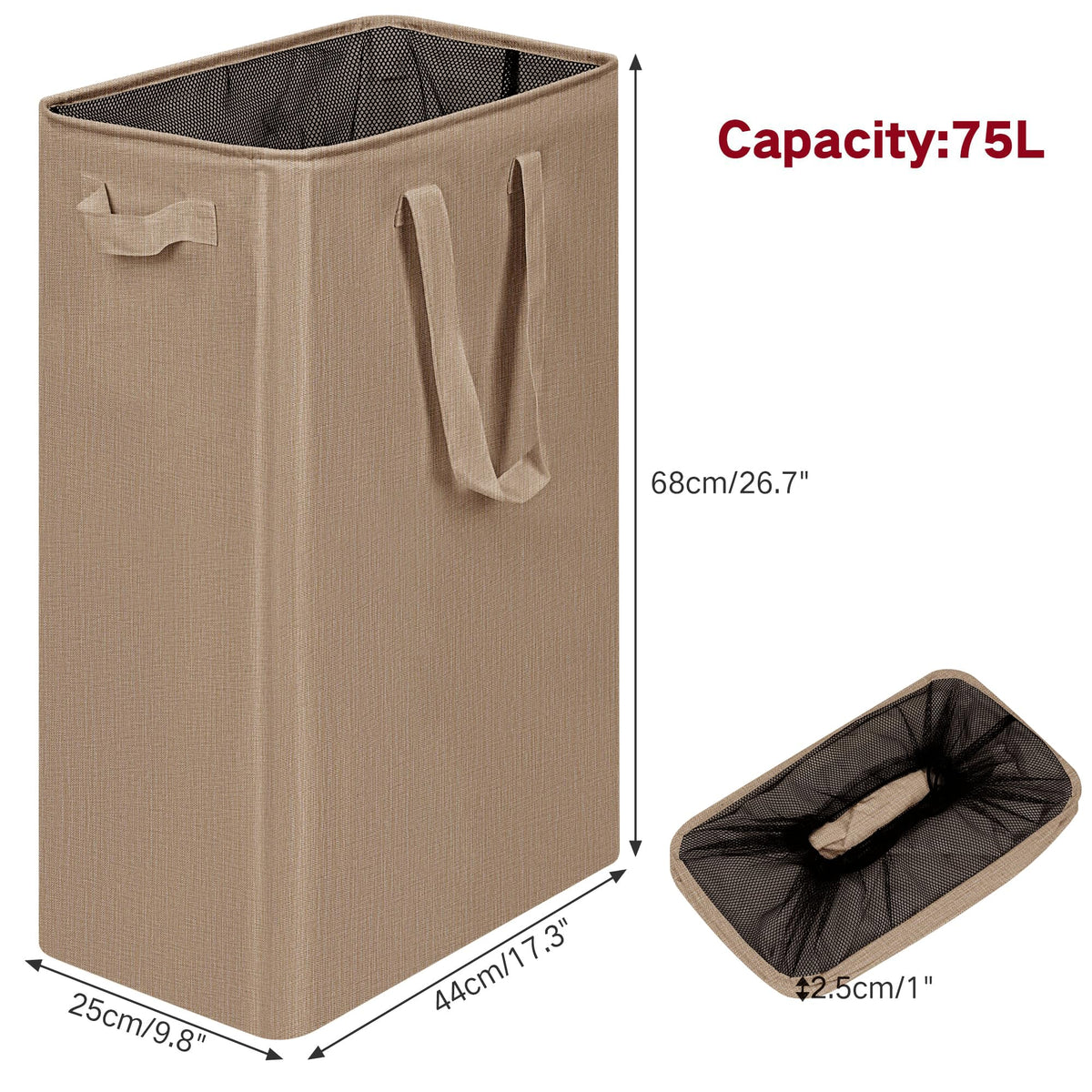 efluky Slim Laundry Basket side view reveals slender profile for tight spaces.