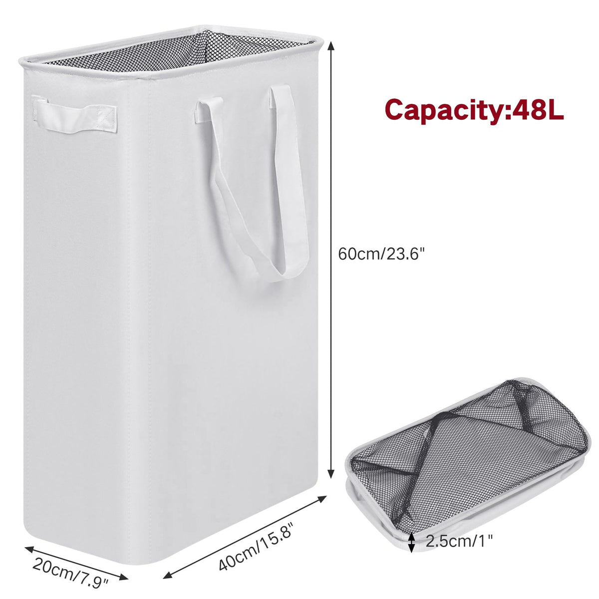 efluky slim laundry basket top view emphasizes drawstring mesh cover to block dust.