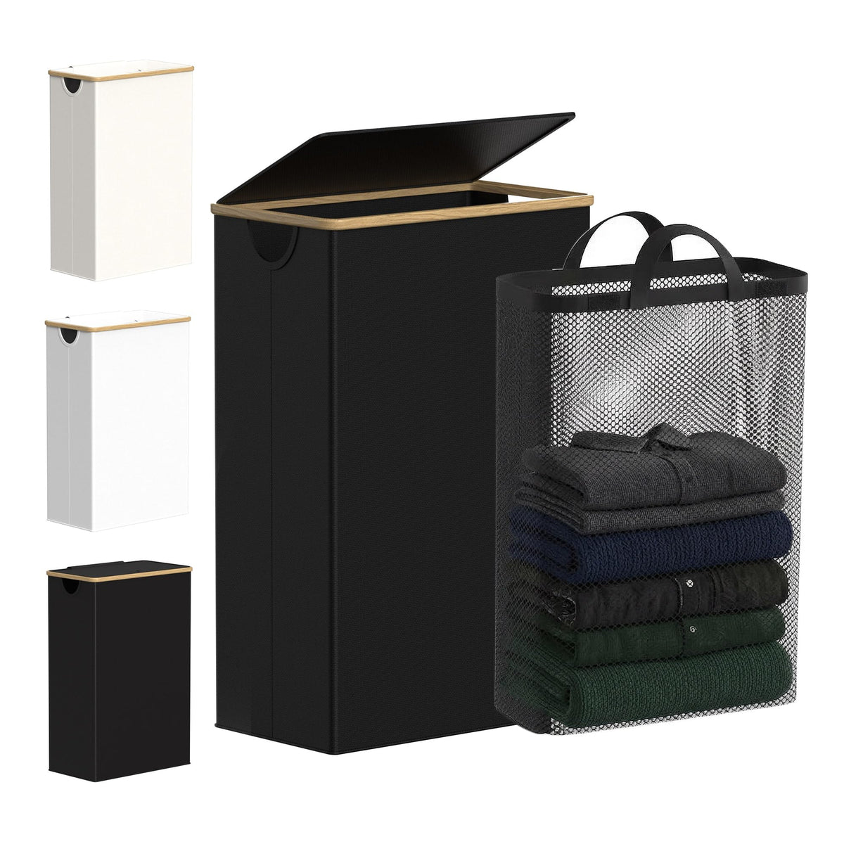 efluky slim laundry basket with lid front view showing space-saving profile