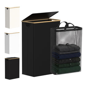efluky slim laundry basket with lid front view showing space-saving profile