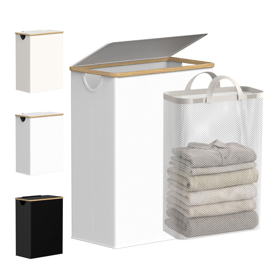 efluky slim laundry basket with lid outer view showing slim profile and clean lines