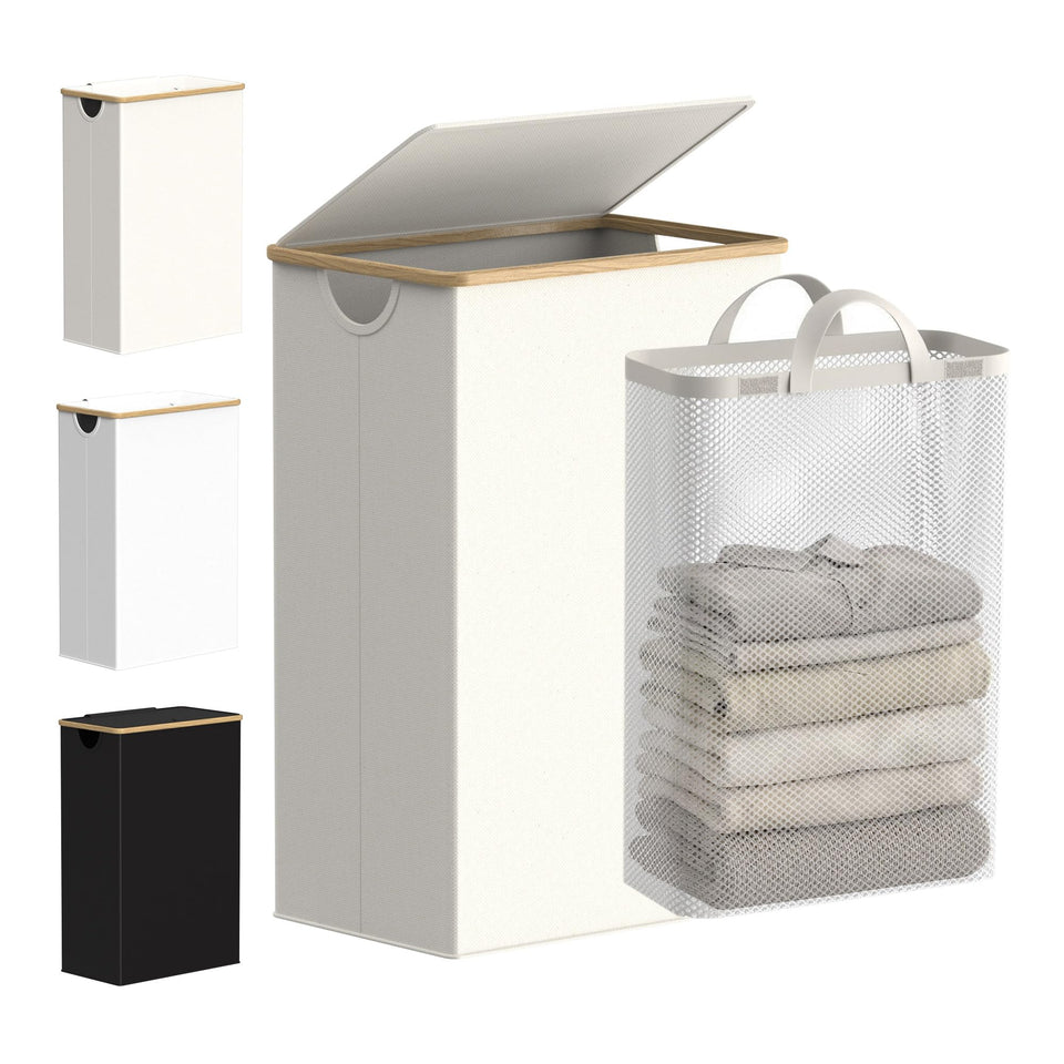 efluky Slim Laundry Basket with Lid showing slim profile and dust protection.