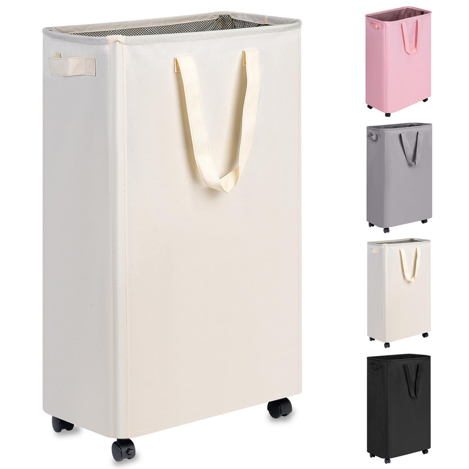 efluky slim laundry hamper with wheels glides smoothly on floors.