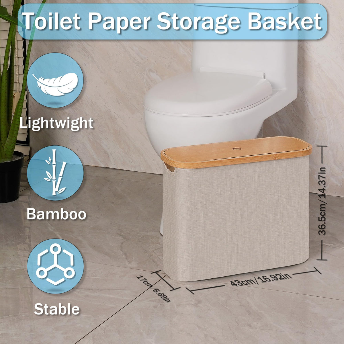 efluky toilet paper basket bamboo-handle easy transport around the bathroom