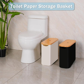 efluky toilet paper basket in a tidy bathroom demonstrates neat organization.