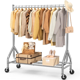 EAGMAK heavy duty clothes rack side view showing 420 lb capacity for durable storage