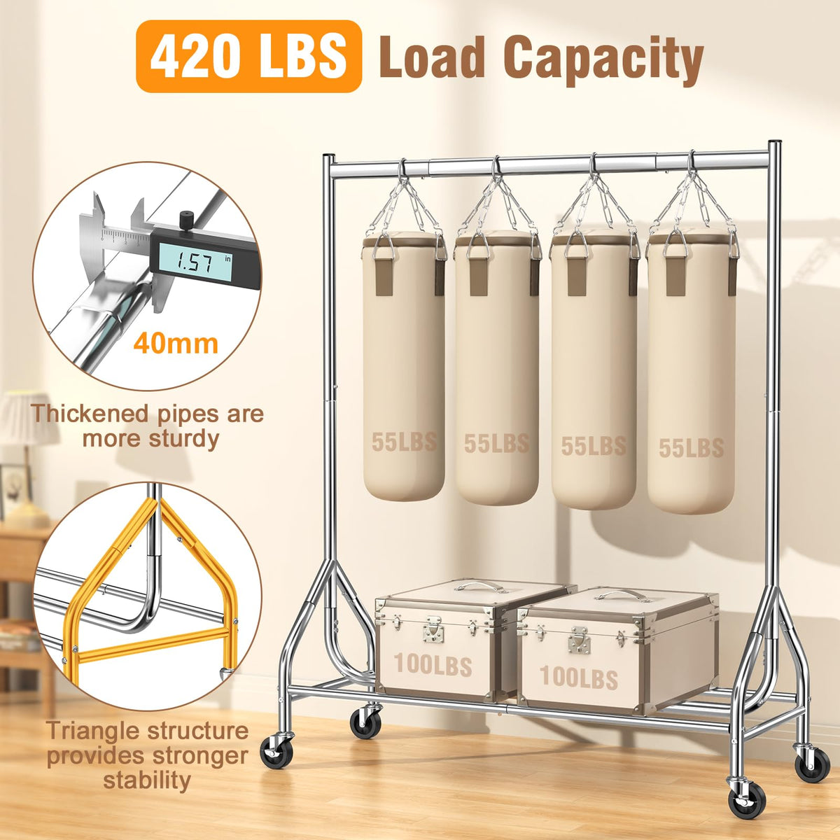 EAGMAK wheels closeup illustrating high load casters with smooth rolling and brakes