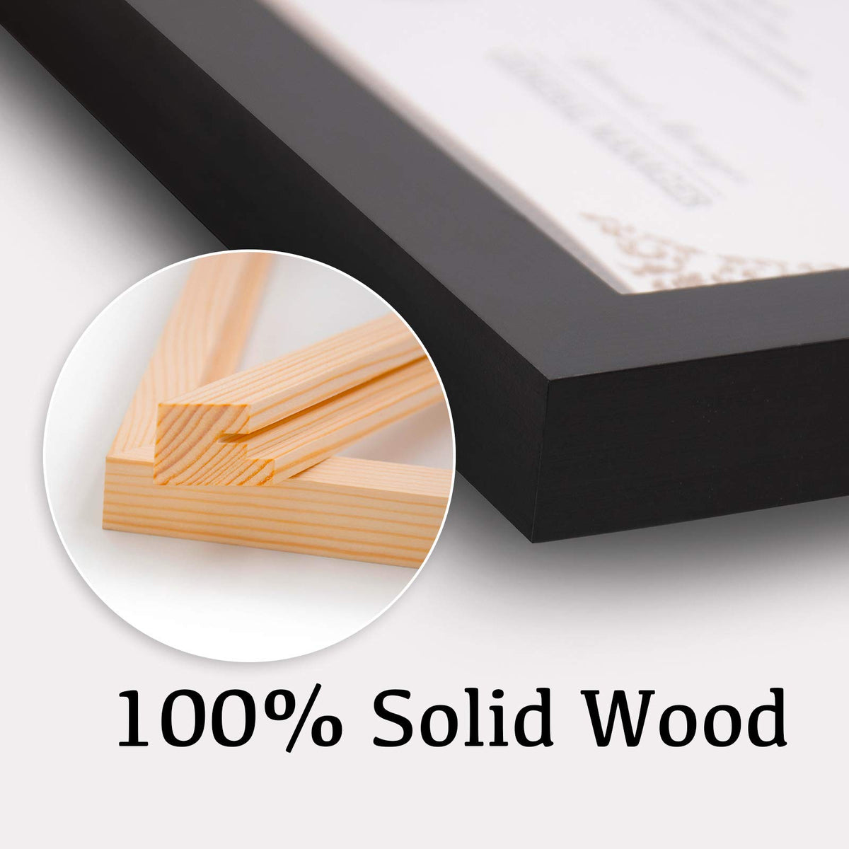 Egofine pine wood frame close-up with HD plexiglass for clarity.