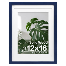 Egofine 12x16 navy blue solid wood frame with plexiglass protects photos from dust and moisture.