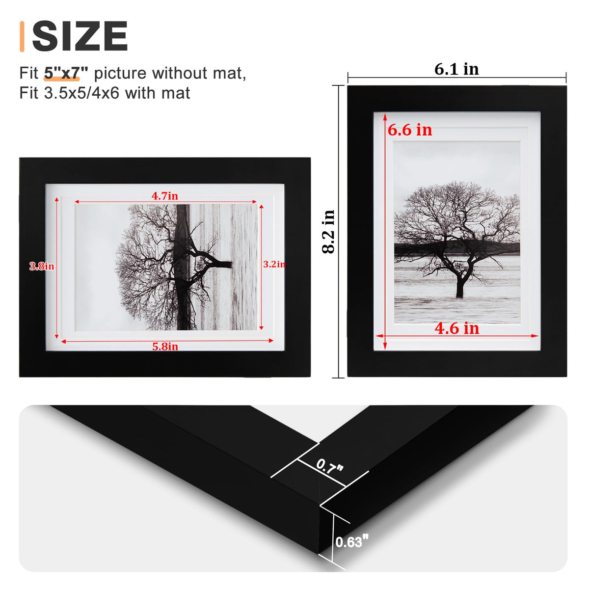 Egofine 3-5x5 mat frame close-up reveals wood texture and mat fit