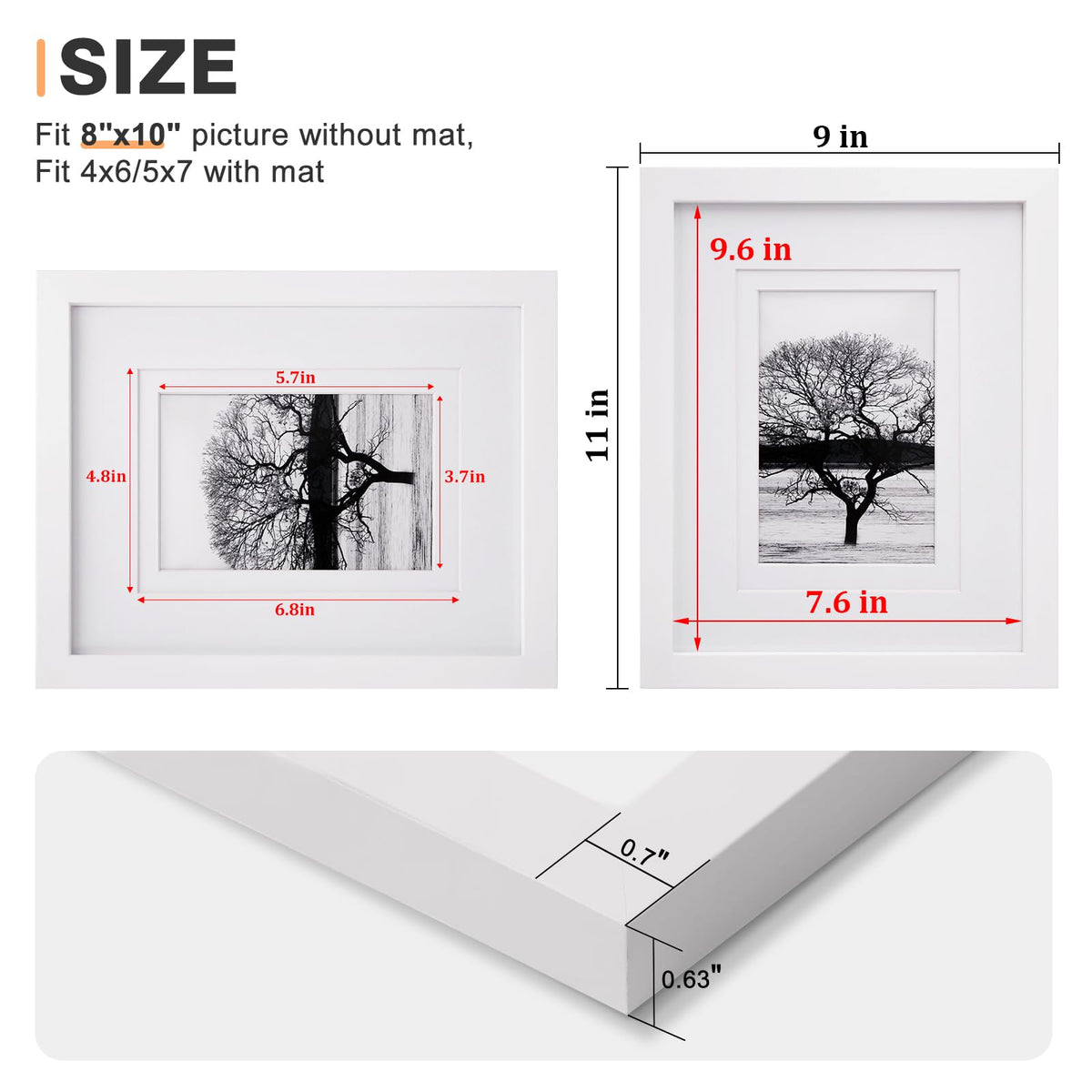 Egofine 8x10 frame with mats interior opens for 4x6 and 5x7 photos.