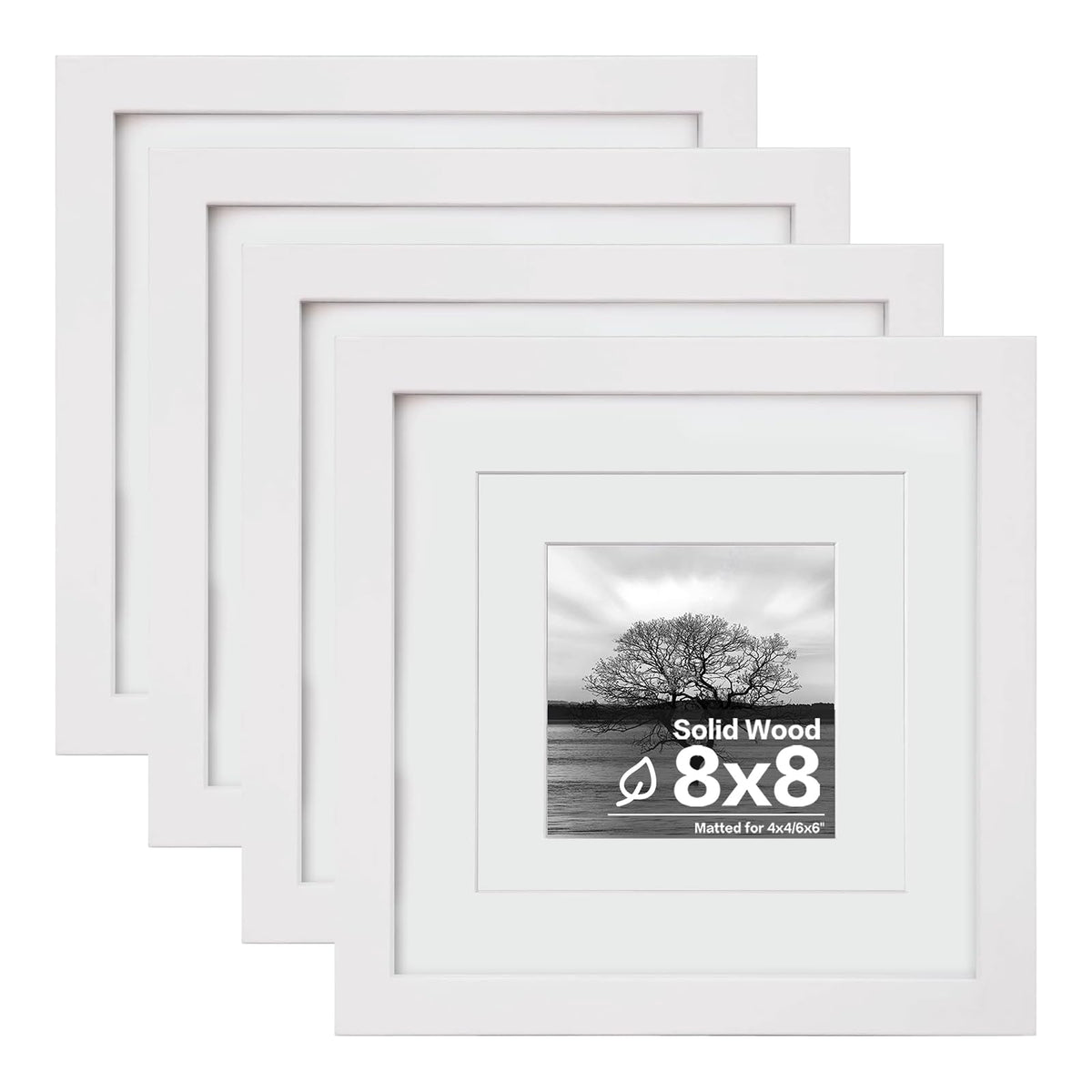 Egofine 8x8 frame front view with plexiglass protects photos while showcasing a clean white finish.