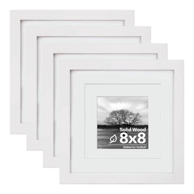 Egofine 8x8 frame front view with plexiglass protects photos while showcasing a clean white finish.