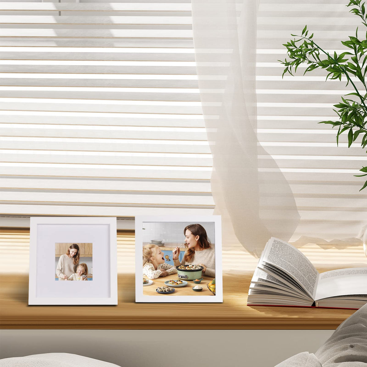 Egofine 8x8 frame opening accommodates 7.5x7.5 display with 4x4 mat.