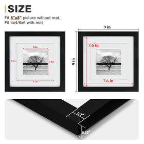 Egofine 8x8 frame with mat accommodating 4x4 and 6x6 photos.