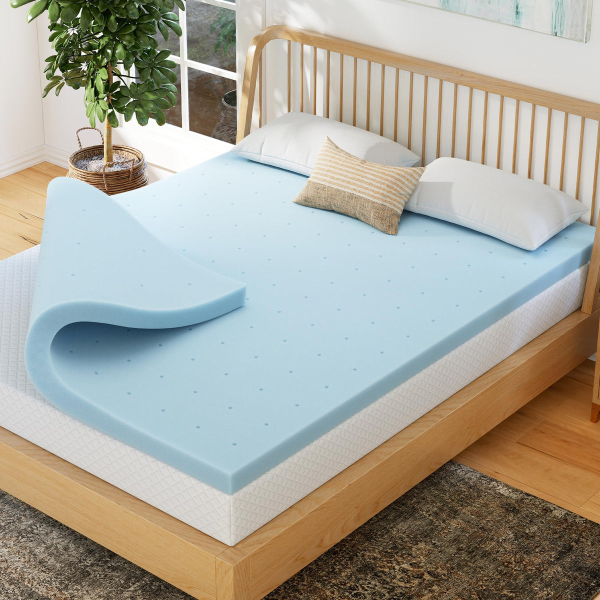 EGOHOME 4-inch memory foam topper with cooling gel for cooler nights.