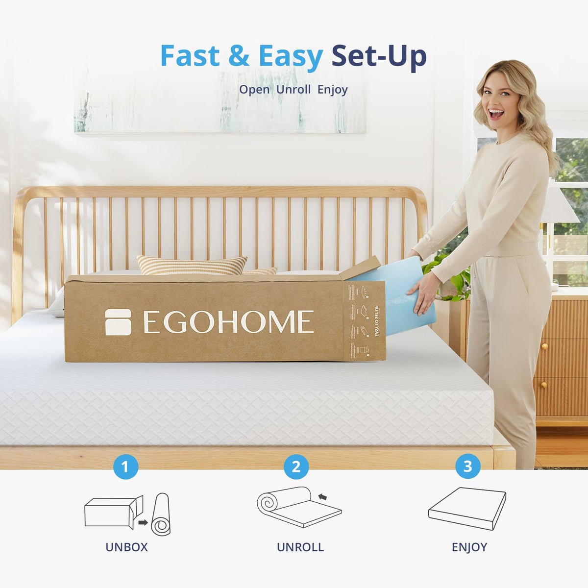 EGOHOME boxed topper arrives ready to unbox and refresh a mattress.