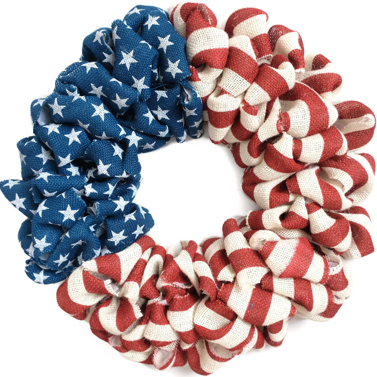 Egolot 20-inch patriotic burlap wreath for the front door enhances curb appeal with red, white, and blue stripes.